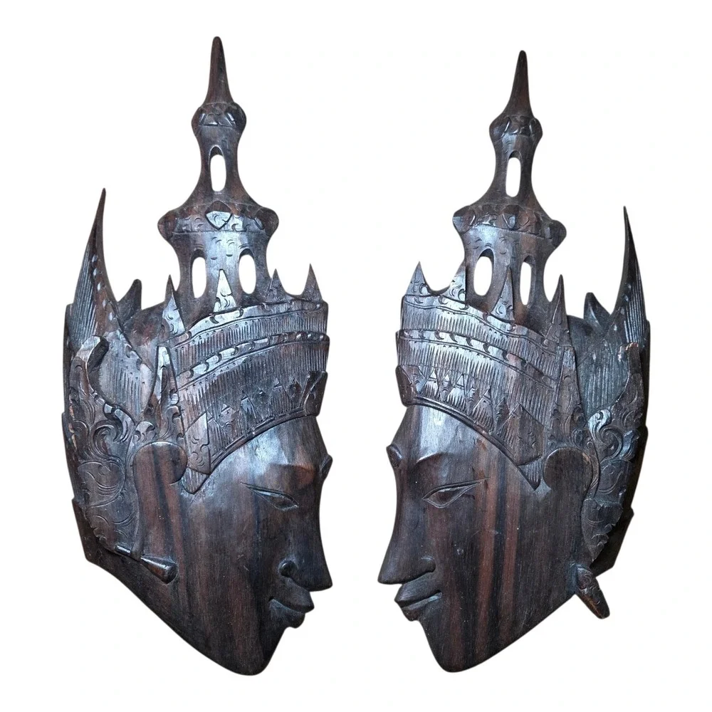 Carved Balinese Wooden Royal Face Wall‎ Masks Bali Indonesia Decor